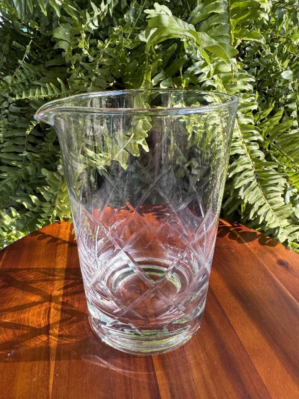 Vintage Czech Crystal Cocktail Mixing Glass - 6" Diamond Cut Glass Pitcher